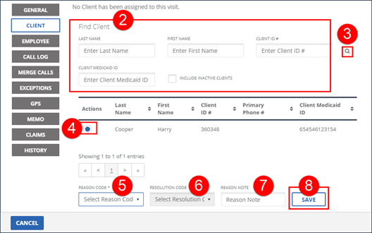 Visit details client tab.