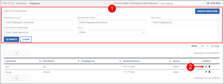 Sandata EVV employees screen