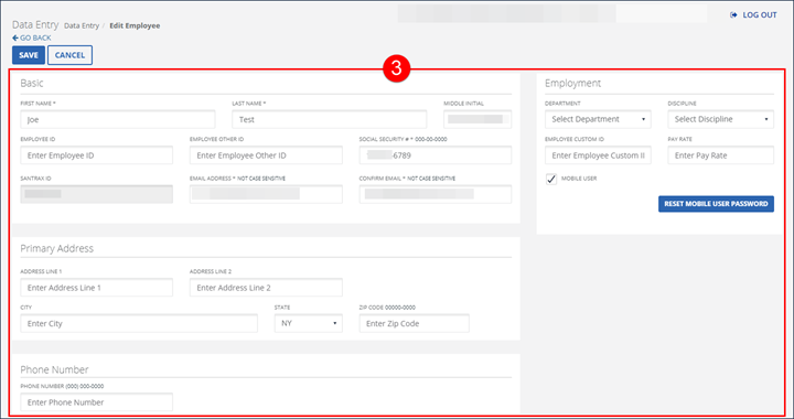 Sandata EVV edit employee screen