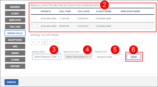 Visit detail screen merge calls tab.