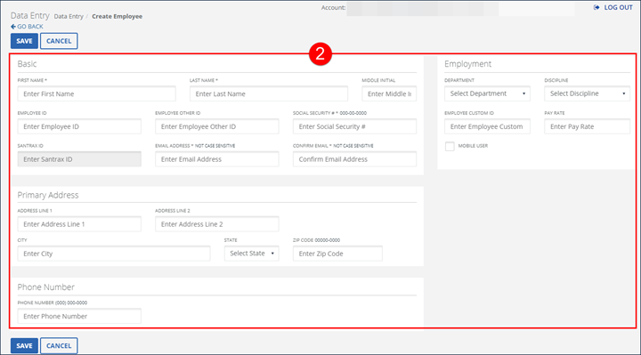 Sandata EVV create employee screen