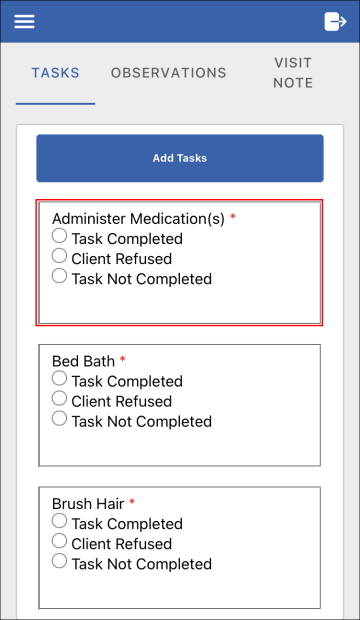 Task completed or refused drop-down