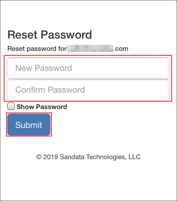 Sandata Mobile Connect reset password screen