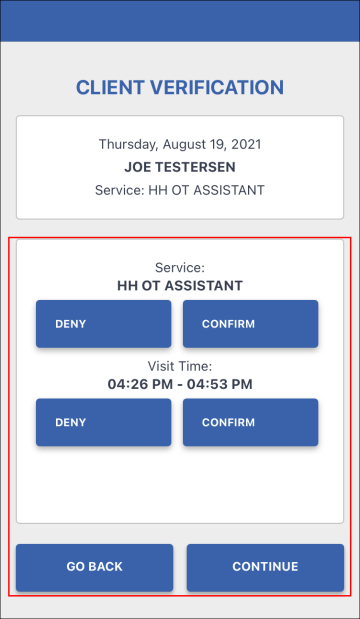 Service details confirm/deny screen
