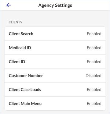 Agency Setting Screen - Clients 