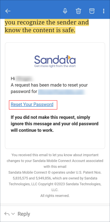 Reset Password In-App Unlock Using From Sent Email 