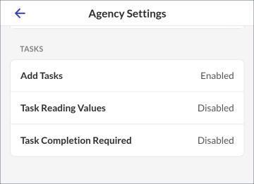 Agency Setting Screen - Tasks