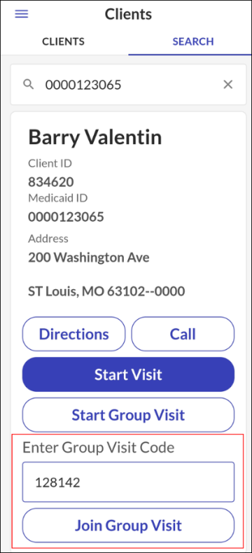 グループ訪問コードの入力