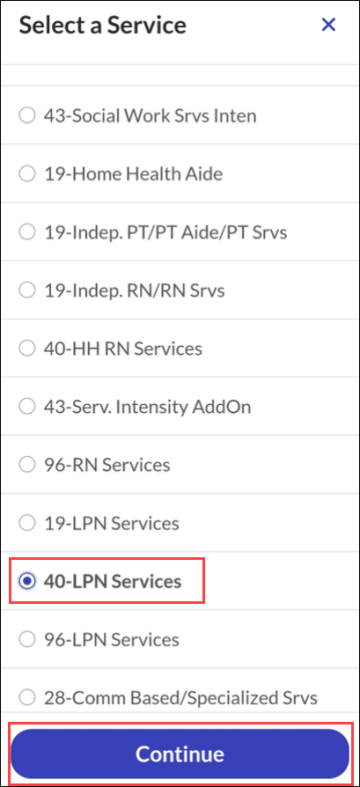 Sélection d’un service