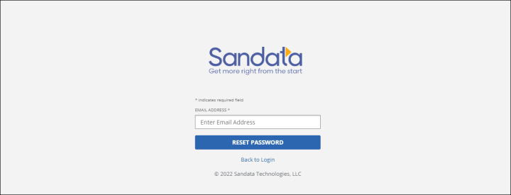 Sandata EVV password reset screen.