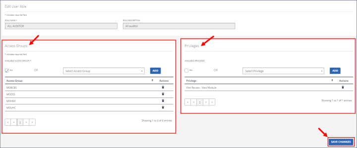 Edit User Roles screen