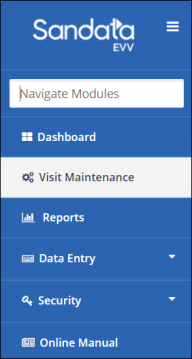Sandata EVV navigation menu.