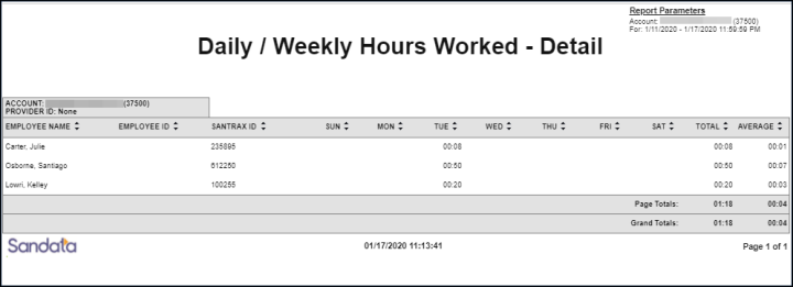 Daily and Weekly Hours Worked by a DCW – Detail – Sample