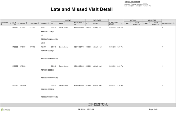 Late and Missed Visit Detail – Sample