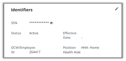 A screenshot of the identifiers section of the DCW Employee record. 