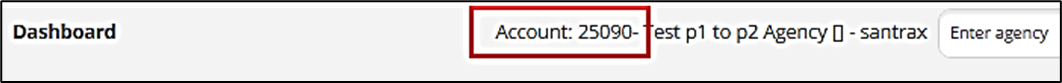 A screenshot of the top of the Sandata EVV dashboard showing the location of the Account number.