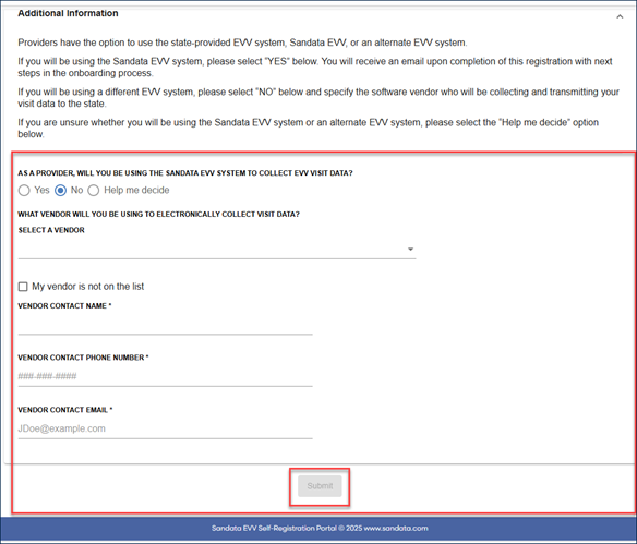 screenshot of additional information screen