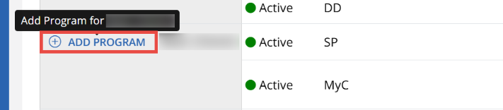 screenshot of the add program plus sign icon in the recipient management screen.